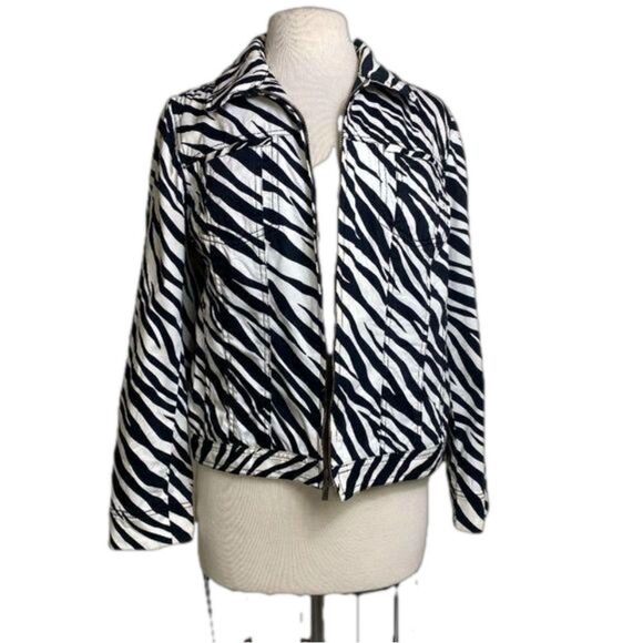 Jones New York Y2K M zebra jacket with hand pockets breast pockets black white - Picture 1 of 5